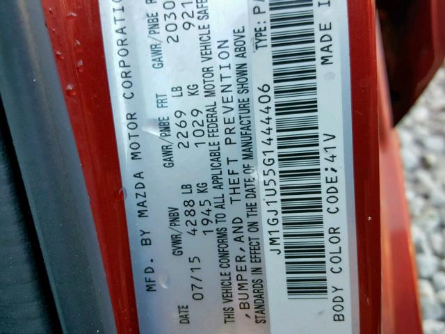 JM1GJ1U55G1444406 - 2016 MAZDA 6 SPORT Qırmızı foto 10
