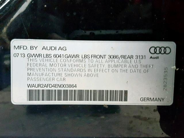 WAUR2AFD4EN003864 - 2014 AUDI A8 L QUATT BLACK photo 10