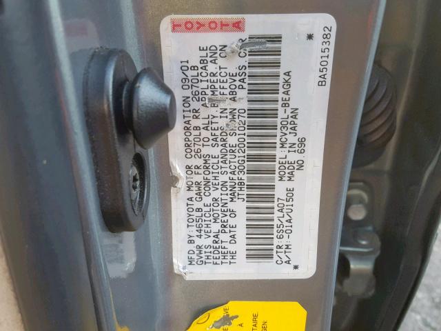 JTHBF30G120010270 - 2002 LEXUS ES 300 GRAY photo 10