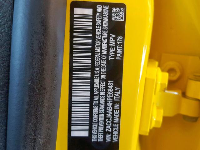 ZACCJAAB4HPE68481 - 2017 JEEP RENEGADE S YELLOW photo 10