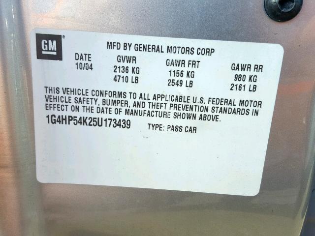 1G4HP54K25U173439 - 2005 BUICK LESABRE CU GRAY photo 10