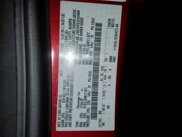 3FADP4EJ4DM223088 - 2013 FORD FIESTA SE 红色 照片 10