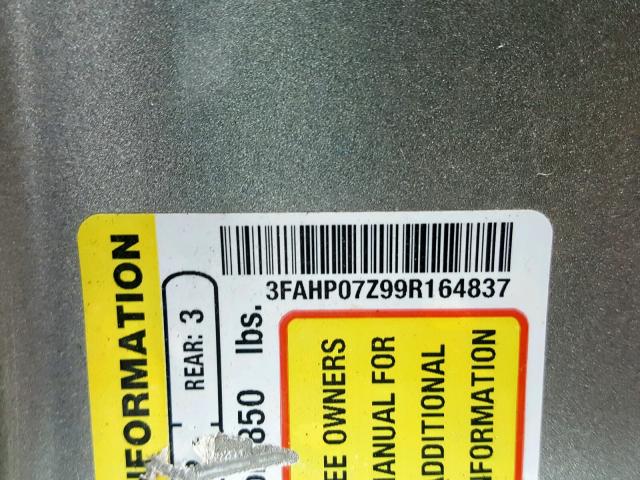 3FAHP07Z99R164837 - 2009 FORD FUSION SE BEIGE photo 10