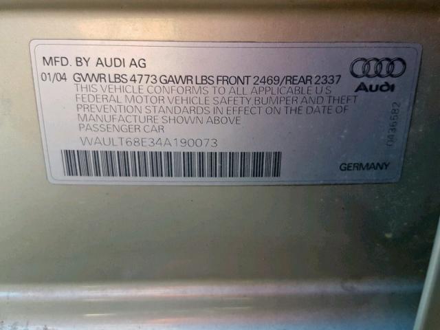 WAULT68E34A190073 - 2004 AUDI A4 3.0 QUA GRAY photo 10