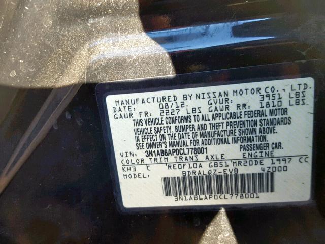 3N1AB6AP0CL778001 - 2012 NISSAN SENTRA 2.0 BLACK photo 10