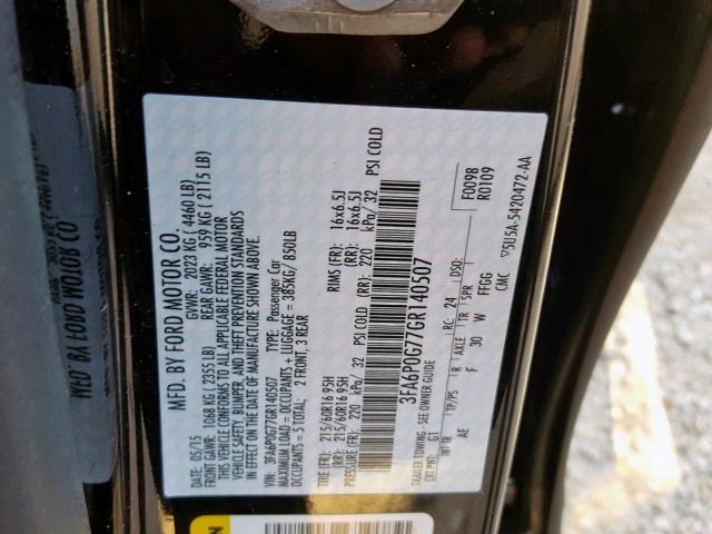 3FA6P0G77GR140507 - 2016 FORD FUSION S BLACK photo 10