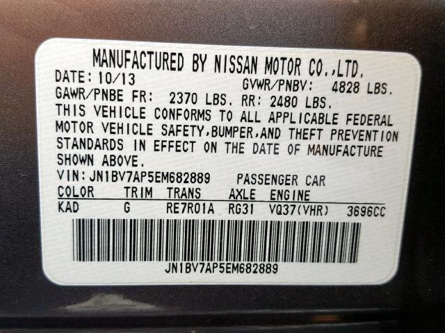 JN1BV7AP5EM682889 - 2014 INFINITI Q50 BASE GRAY photo 10