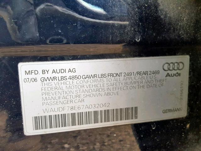 WAUDF78E67A032042 - 2007 AUDI A4 2.0T QU BLUE photo 10