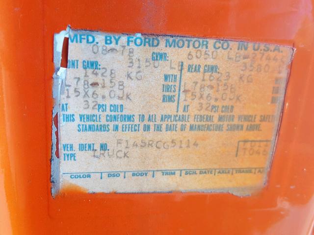 F145RGGS5114 - 1978 FORD F10  ORANGE photo 10