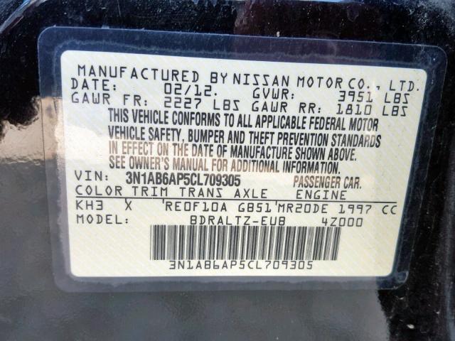 3N1AB6AP5CL709305 - 2012 NISSAN SENTRA 2.0 BLACK photo 10