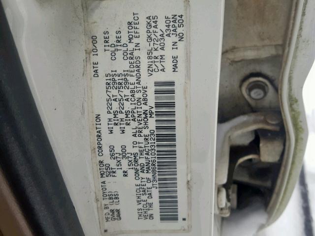 JT3HN86R610331230 - 2001 TOYOTA 4RUNNER SR WHITE photo 10