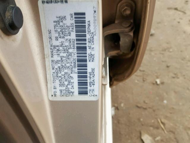 2T1BB02E1VC188682 - 1997 TOYOTA COROLLA DX TAN photo 10