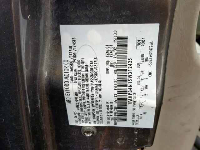 1FAHP34N15W312425 - 2005 FORD FOCUS ZX4 GRAY photo 10