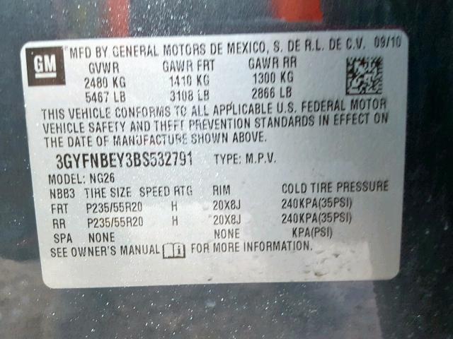 3GYFNBEY3BS532791 - 2011 CADILLAC SRX PERFOR 灰色 照片 10