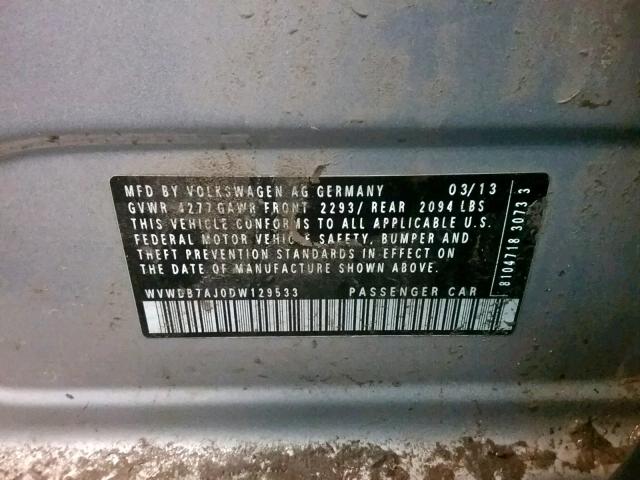 WVWDB7AJ0DW129533 - 2013 VOLKSWAGEN GOLF 银色 照片 10