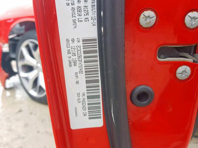 2C3CDZBG3FH737492 - 2015 DODGE CHALLENGER RED photo 10