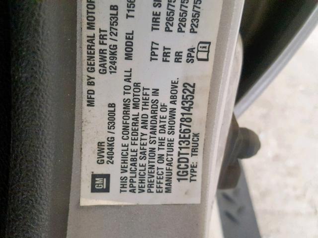 1GCDT13E678143522 - 2007 CHEVROLET COLORADO SILVER photo 10