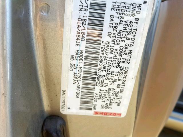 JT2BF28K3X0188623 - 1999 TOYOTA CAMRY LE GRAY photo 10