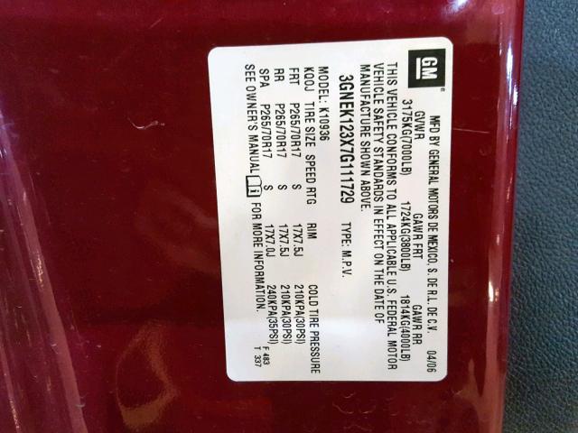 3GNEK123X7G111729 - 2007 CHEVROLET AVALANCHE MAROON photo 10