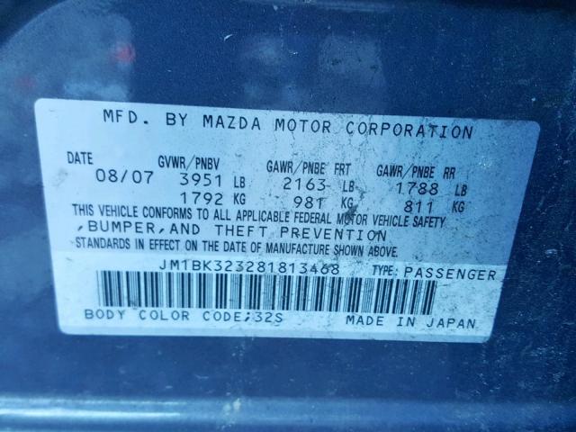 JM1BK323281813468 - 2008 MAZDA 3 S GRAY photo 10