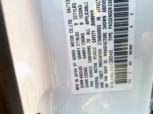 JH4KC1F31EC002495 - 2014 ACURA RLX თეთრი ფოტო 10