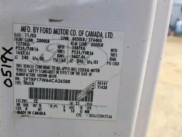 2FTRF17W64CA26588 - 2004 FORD F-150 HERI WHITE photo 10