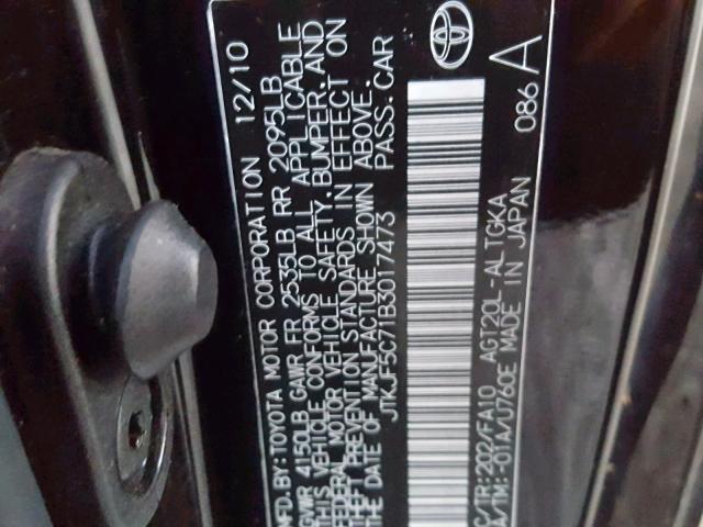 JTKJF5C71B3017473 - 2011 TOYOTA SCION TC 黑色 照片 10