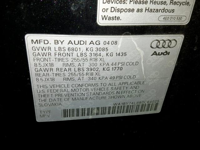 WA1BY74L88D064025 - 2008 AUDI Q7 3.6 QUA BLACK photo 10