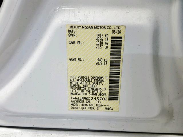 1N4AL3AP6GC245702 - 2016 NISSAN ALTIMA 2.5 WHITE photo 10