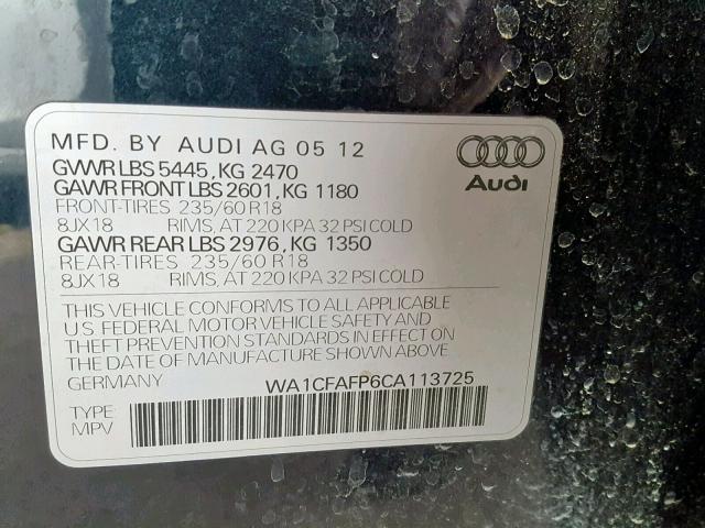 WA1CFAFP6CA113725 - 2012 AUDI Q5 PREMIUM BLUE photo 10