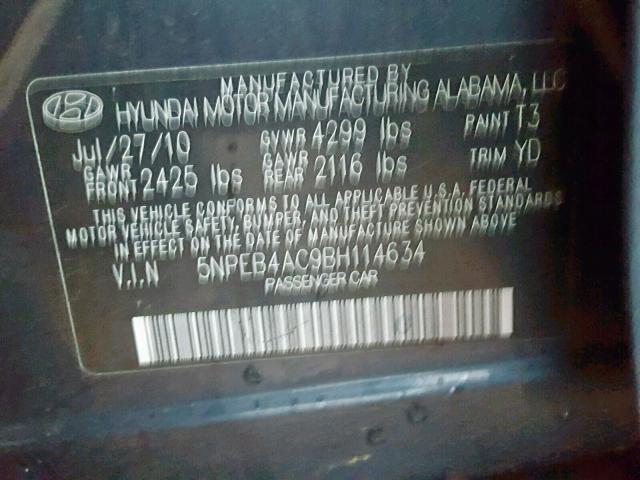 5NPEB4AC9BH114634 - 2011 HYUNDAI SONATA GLS BLUE photo 10