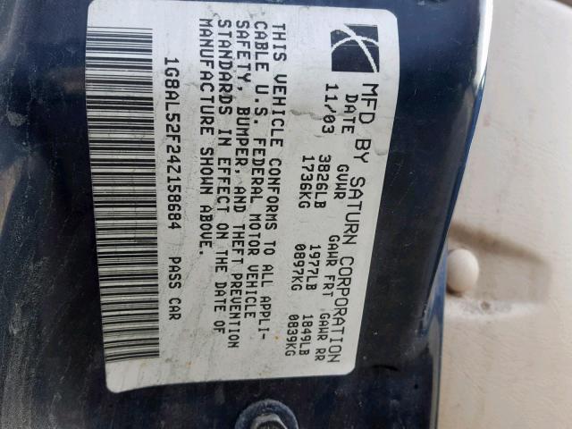 1G8AL52F24Z158684 - 2004 SATURN ION LEVEL BLUE photo 10