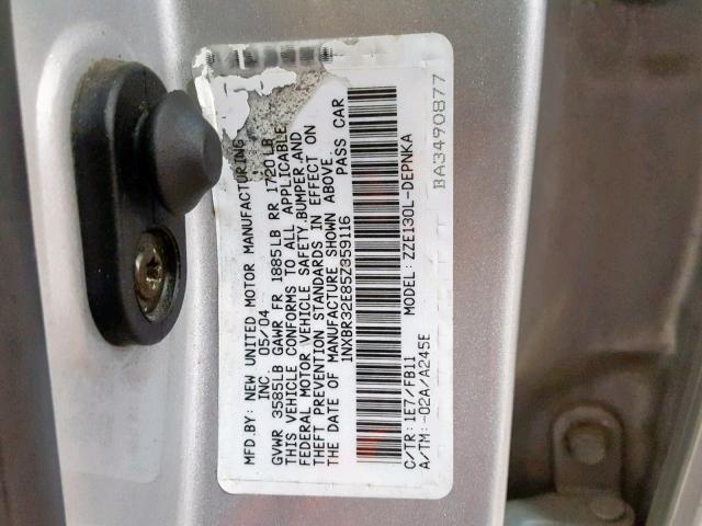 1NXBR32E85Z359116 - 2005 TOYOTA COROLLA CE GRAY photo 11