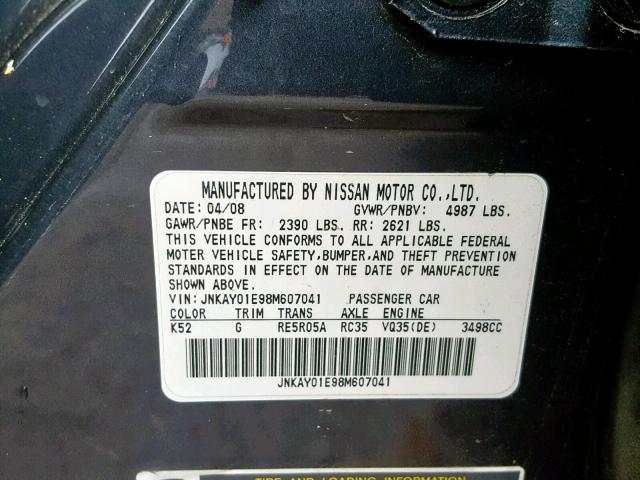 JNKAY01E98M607041 - 2008 INFINITI M35 BASE BLUE photo 10