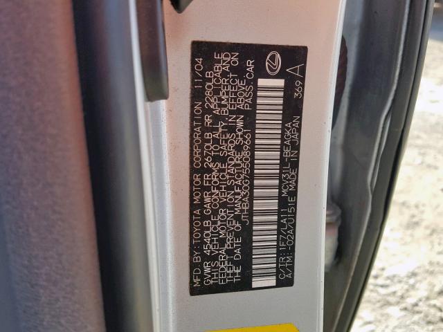 JTHBA30G755089661 - 2005 LEXUS ES 330 SILVER photo 10