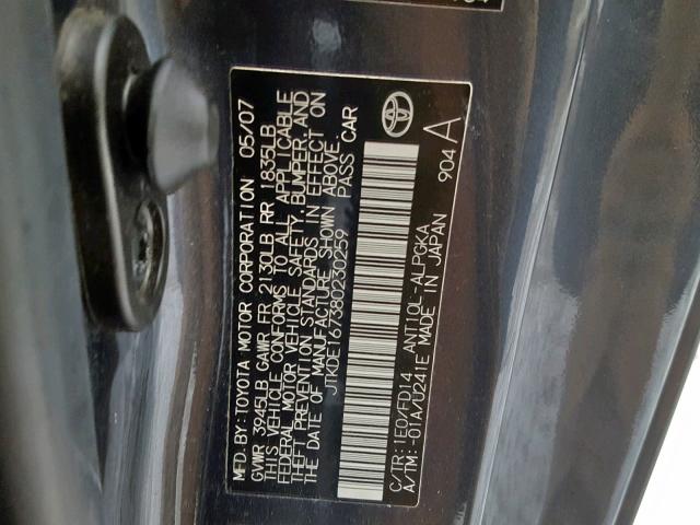 JTKDE167380230259 - 2008 TOYOTA SCION TC 灰色 照片 10