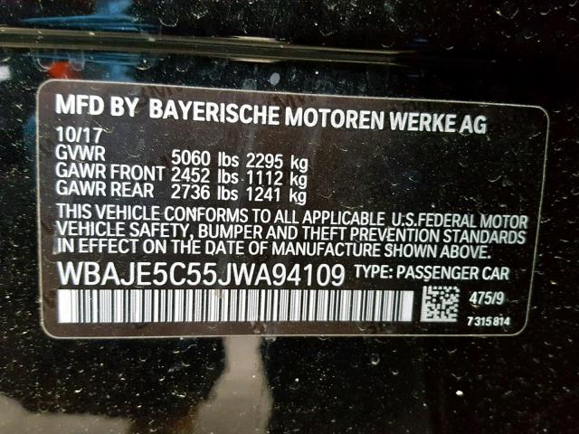 WBAJE5C55JWA94109 - 2018 BMW 540 I BLACK photo 10