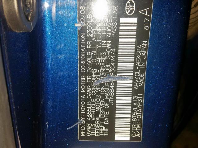 JTNBB46KX93049474 - 2009 TOYOTA CAMRY HYBR BLUE photo 10