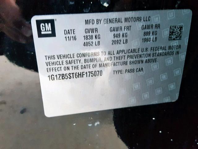 1G1ZB5ST6HF175070 - 2017 CHEVROLET MALIBU LS Schwarz Foto 10