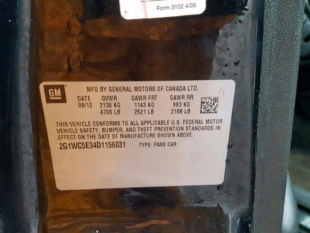 2G1WC5E34D1156031 - 2013 CHEVROLET IMPALA LTZ BLACK photo 10