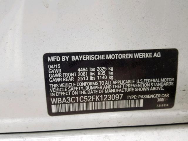 WBA3C1C52FK123097 - 2015 BMW 328 I SULE WHITE photo 10