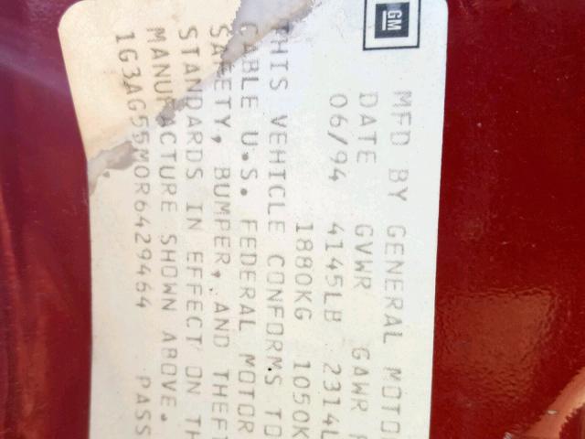 1G3AG55M0R6429464 - 1994 OLDSMOBILE CUTLASS CI RED photo 10