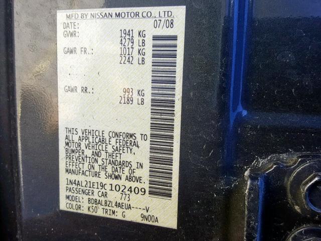 1N4AL21E19C102409 - 2009 NISSAN ALTIMA 2.5 GRAY photo 10