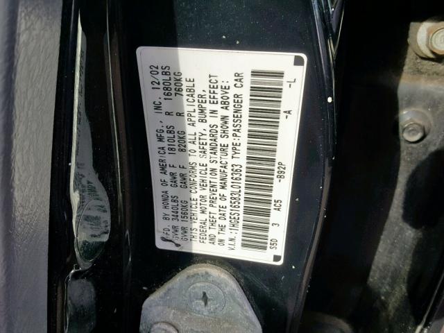 1HGES16583L016363 - 2003 HONDA CIVIC LX BLACK photo 10