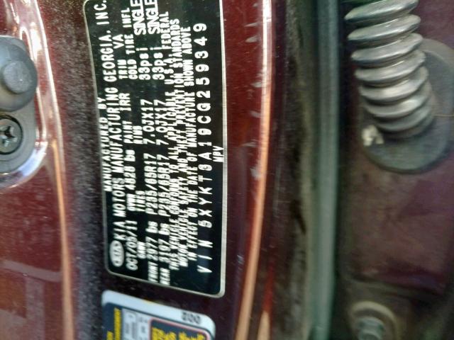 5XYKT3A19CG259349 - 2012 KIA SORENTO BA PURPLE photo 10