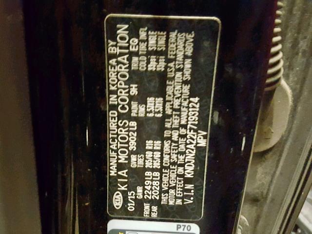 KNDJN2A22F7193124 - 2015 KIA SOUL Qara foto 10