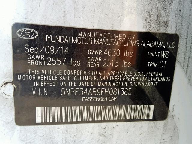 5NPE34AB9FH081385 - 2015 HYUNDAI SONATA SPO WHITE photo 10