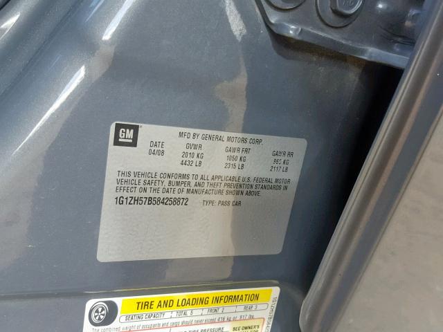 1G1ZH57B584258872 - 2008 CHEVROLET MALIBU 1LT GRAY photo 10