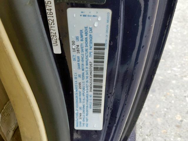 3VWCK21CX1M437057 - 2001 VOLKSWAGEN NEW BEETLE Blau Foto 10