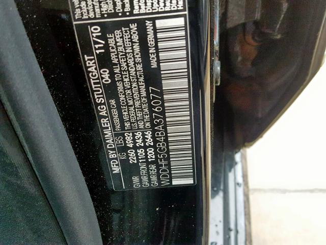 WDDHF5GB4BA376077 - 2011 MERCEDES-BENZ E 350 BLACK photo 10